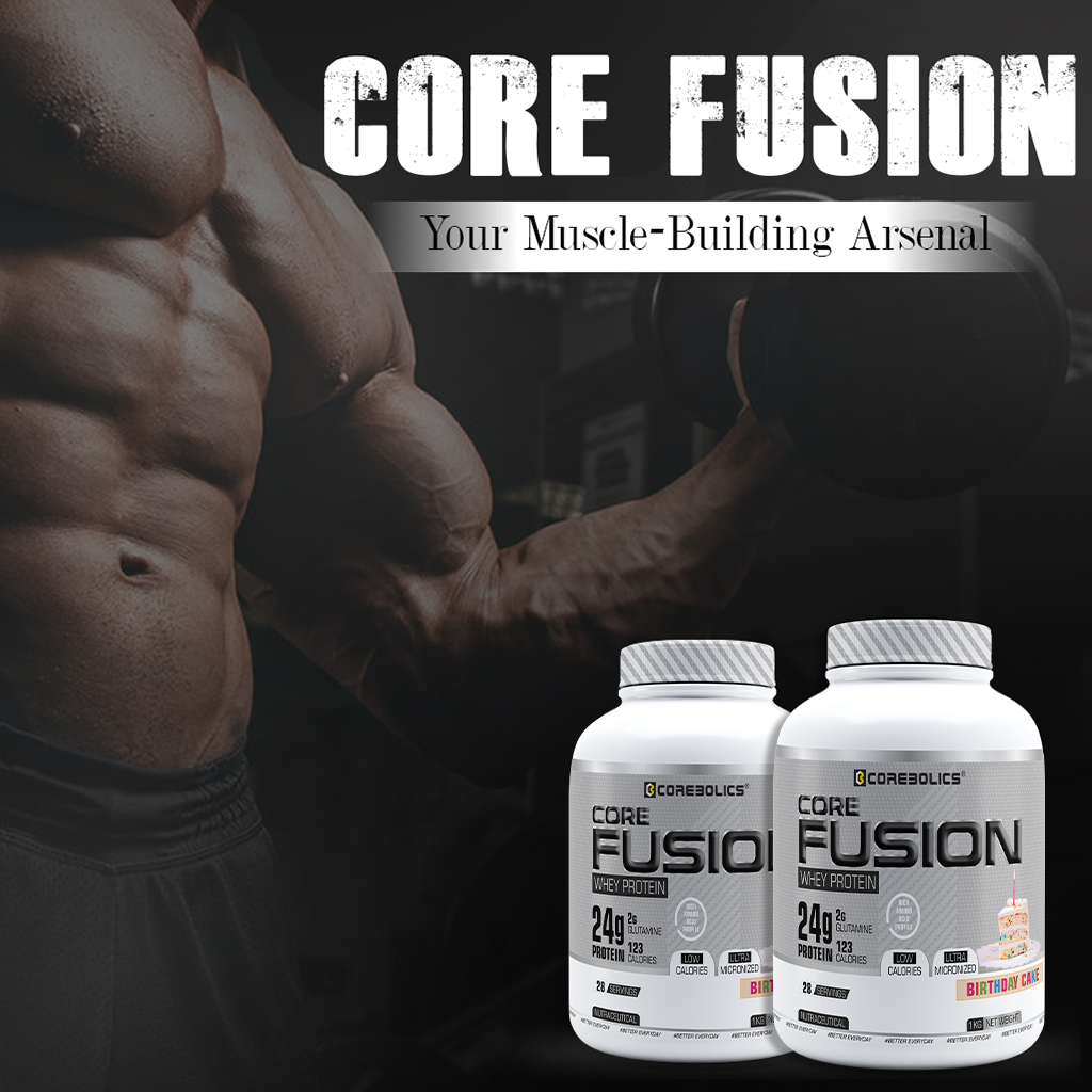 Corebolics Core Fusion Whey Protein  (1 kg, 28 Servings ) + 150g Creatine Free