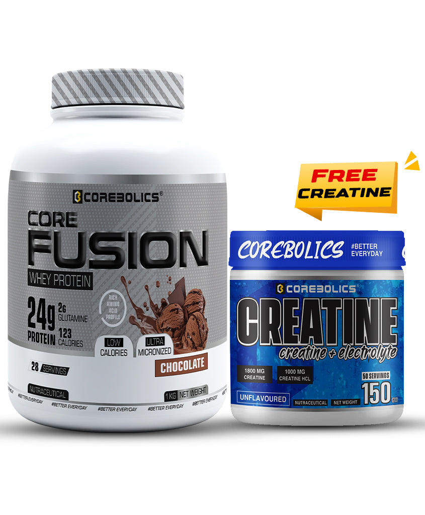 Corebolics Core Fusion Whey Protein  (1 kg, 28 Servings ) + 150g Creatine Free