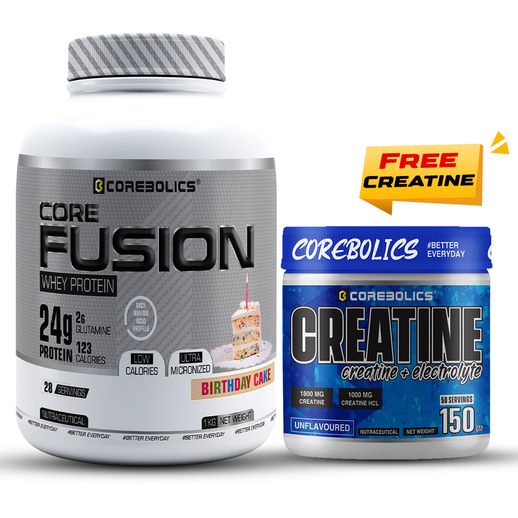 Corebolics Core Fusion Whey Protein  (1 kg, 28 Servings ) + 150g Creatine Free