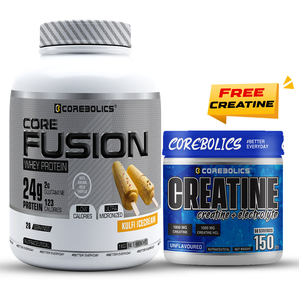 Corebolics Core Fusion Whey Protein  (1 kg, 28 Servings ) + 150g Creatine Free