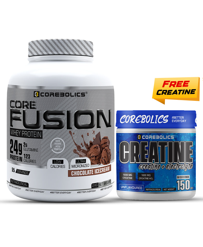 COREBOLICS CORE FUSION WHEY PROTEIN (2 KG , 55 SERVINGS) + Free Creatine (Unflavored, 150 gm)