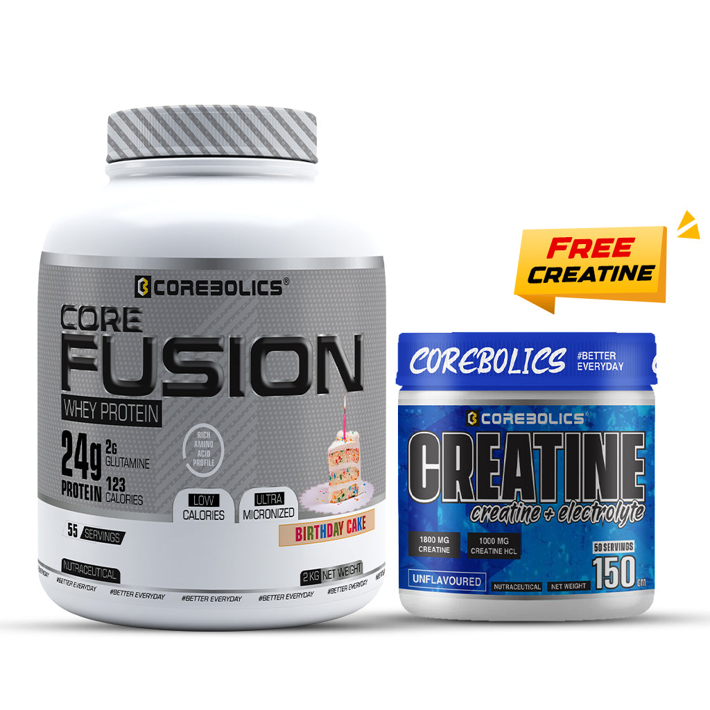 COREBOLICS CORE FUSION WHEY PROTEIN (2 KG , 55 SERVINGS) + Free Creatine (Unflavored, 150 gm)