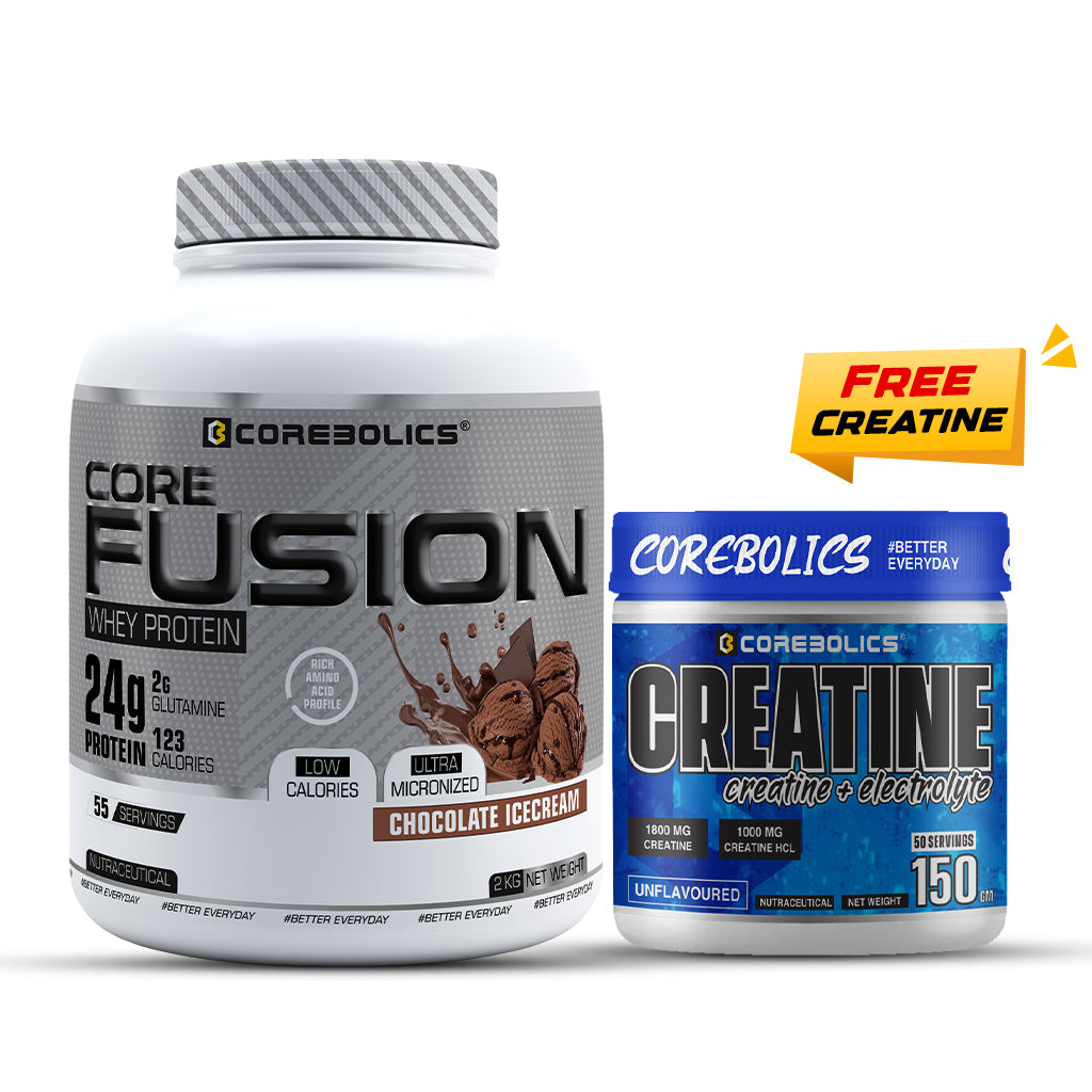 COREBOLICS CORE FUSION WHEY PROTEIN (2 KG , 55 SERVINGS) + Free Creatine (Unflavored, 150 gm)