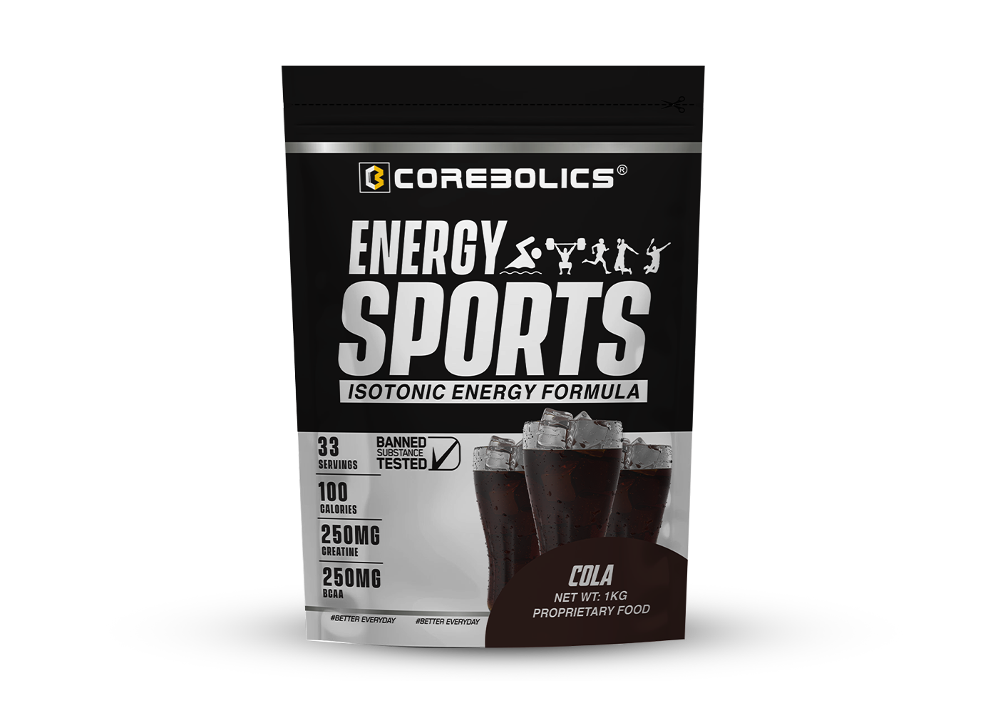 Corebolics Energy Sports (Electrolyte Powder Fortified With BCAA, Glutamine, Creatine Monohydrate and Vitamins)