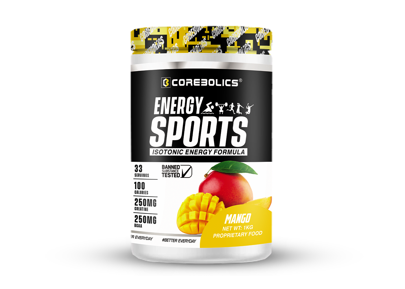 Corebolics Energy Sports (Electrolyte Powder Fortified With BCAA, Glutamine, Creatine Monohydrate and Vitamins)