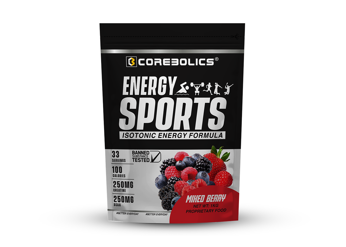 Corebolics Energy Sports (Electrolyte Powder Fortified With BCAA, Glutamine, Creatine Monohydrate and Vitamins)