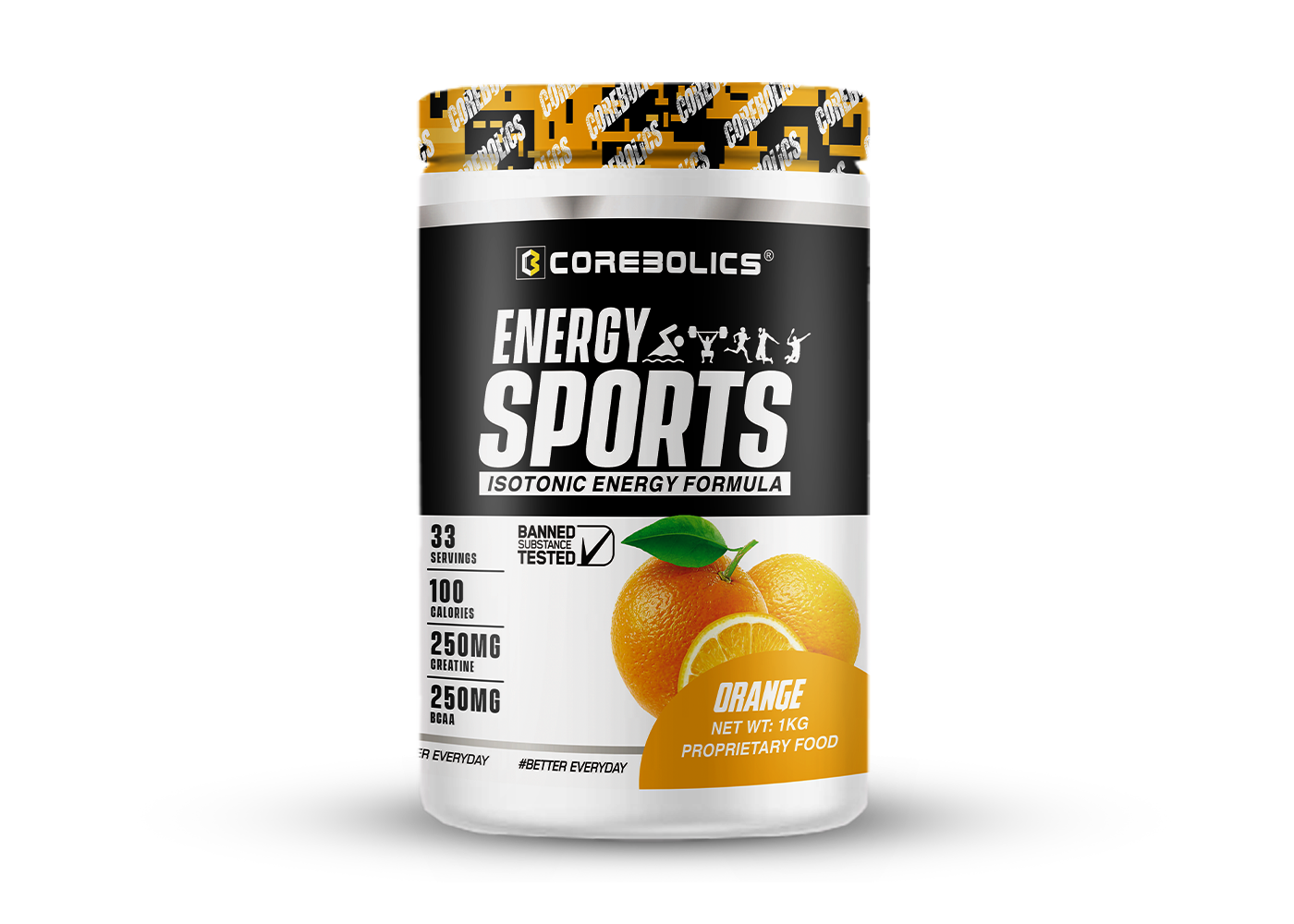 Corebolics Energy Sports (Electrolyte Powder Fortified With BCAA, Glutamine, Creatine Monohydrate and Vitamins)