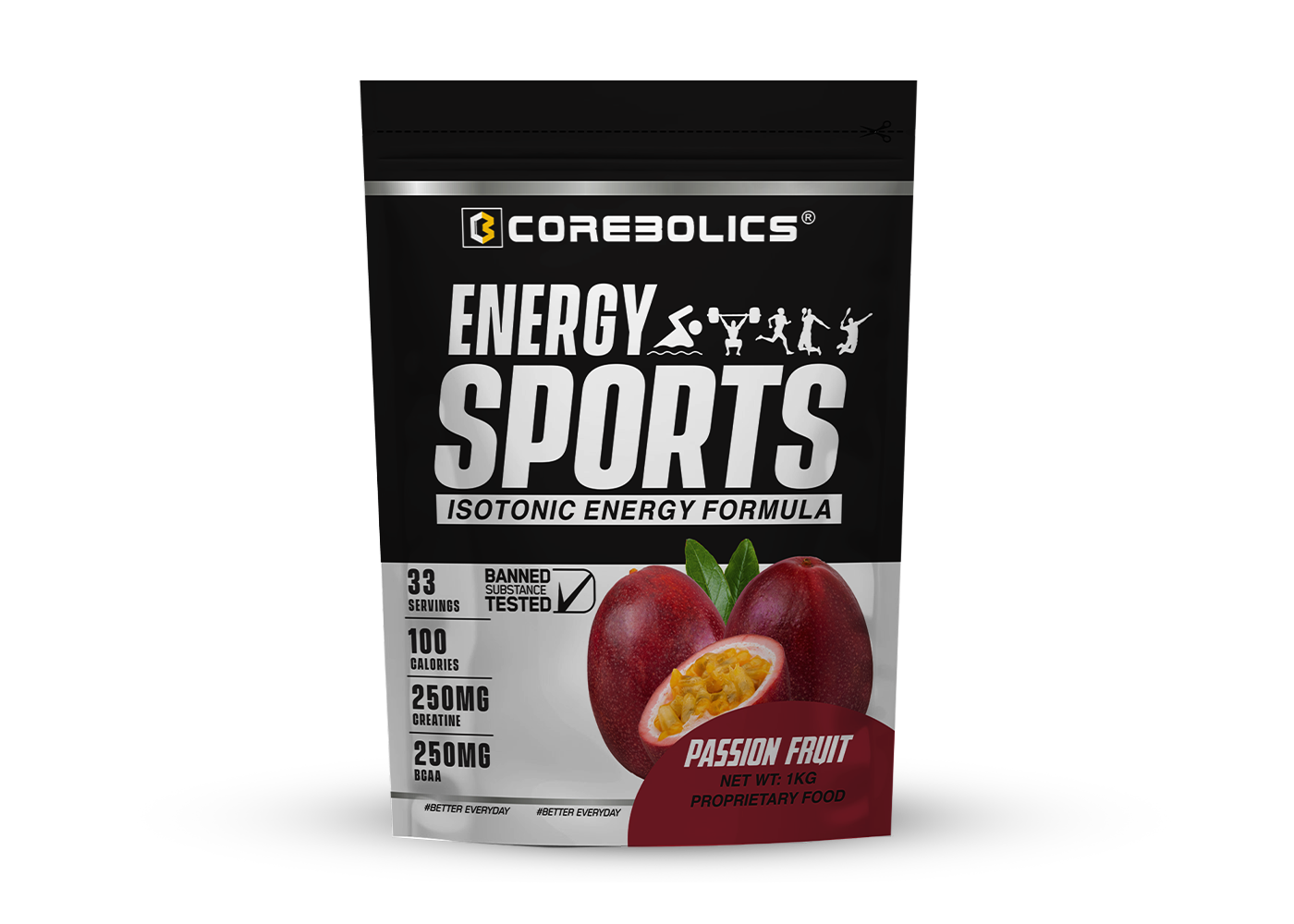 Corebolics Energy Sports (Electrolyte Powder Fortified With BCAA, Glutamine, Creatine Monohydrate and Vitamins)