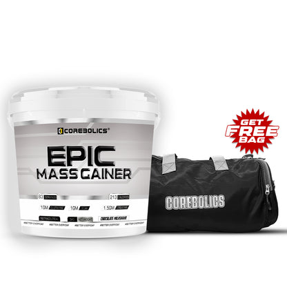 Corebolics Epic Mass Gainer (5 kg, 83 Servings) + FREE GYM BAG