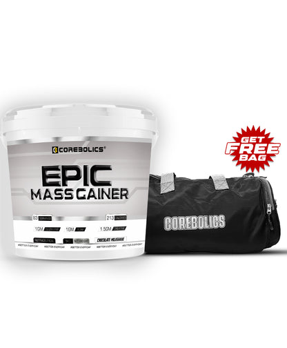 Corebolics Epic Mass Gainer (5 kg, 83 Servings) + FREE GYM BAG