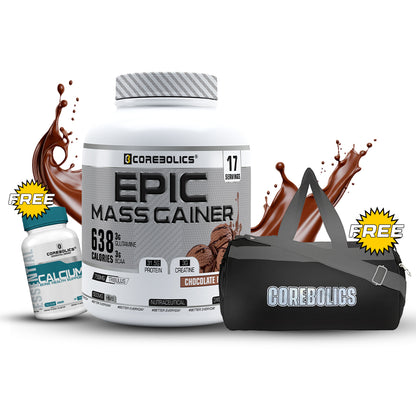 Corebolics Epic Mass Gainer(3 kg, 50 Servings)+ free gym bag and Calcium ( 30 Tablets)