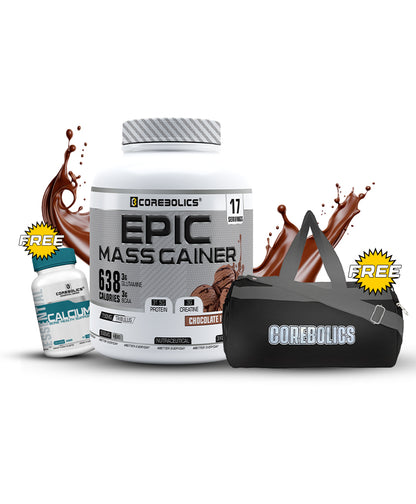 Corebolics Epic Mass Gainer(3 kg, 50 Servings)+ free gym bag and Calcium ( 30 Tablets)