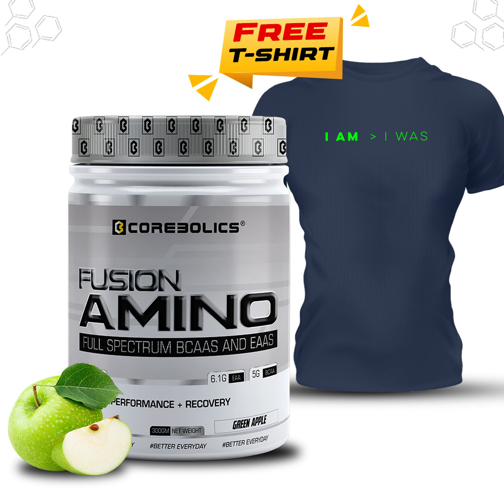 Corebolics Fusion Amino Full Spectrum EAAS (300 gm, 30 Servings) + FREE T-shirt