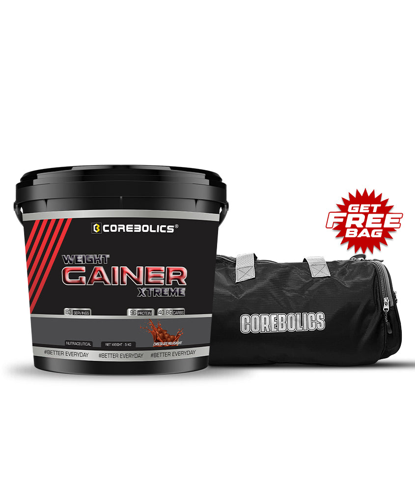 Corebolics Weight Gainer Xtreme(Chocolate, 5 kg, 83 Servings) + FREE GYM BAG