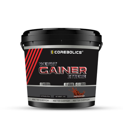 Corebolics Weight Gainer Xtreme(Chocolate, 5 kg, 83 Servings) + FREE GYM BAG and Shaker