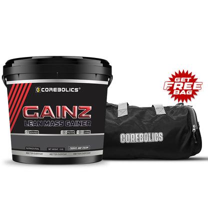 Corebolics Gainz -Lean Mass Gainer (5 kg, 27 Servings)  + FREE GYM BAG