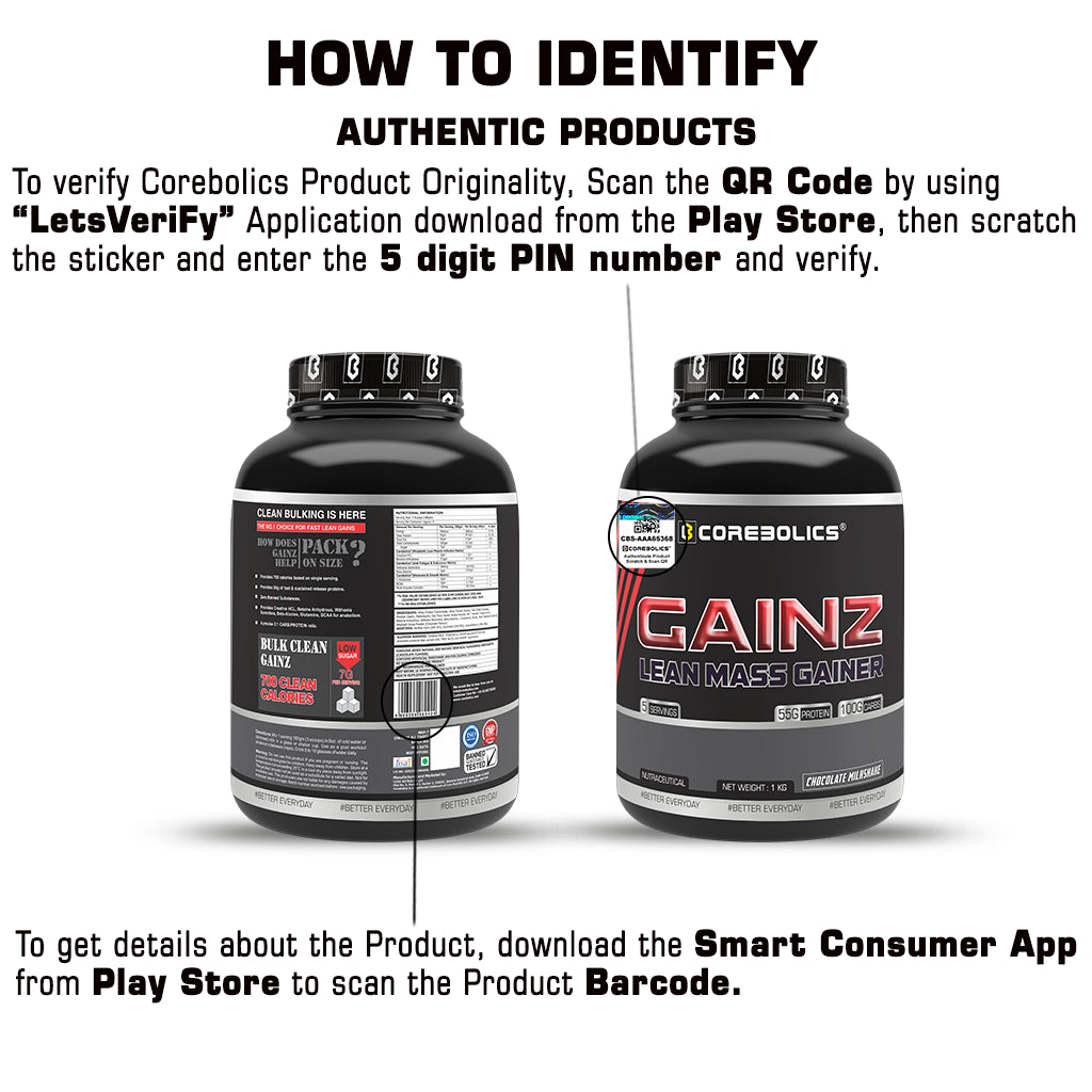 Corebolics Gainz - Lean Mass Gainer (1 kg, 5 Servings) + 150g Creatine free