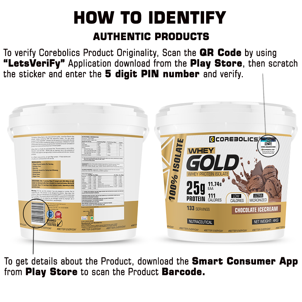 Corebolics Whey Gold - Isolate Protein(4 kg, 133 Servings) + FREE GYM BAG, Shaker and T-SHIRT