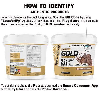 Corebolics Whey Gold - Isolate Protein(4 kg, 133 Servings) + FREE GYM BAG, Shaker and T-SHIRT