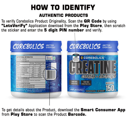 Corebolics Creatine (Creatine + Electrolyte) (Unflavored, 150 gm, 50 Servings)