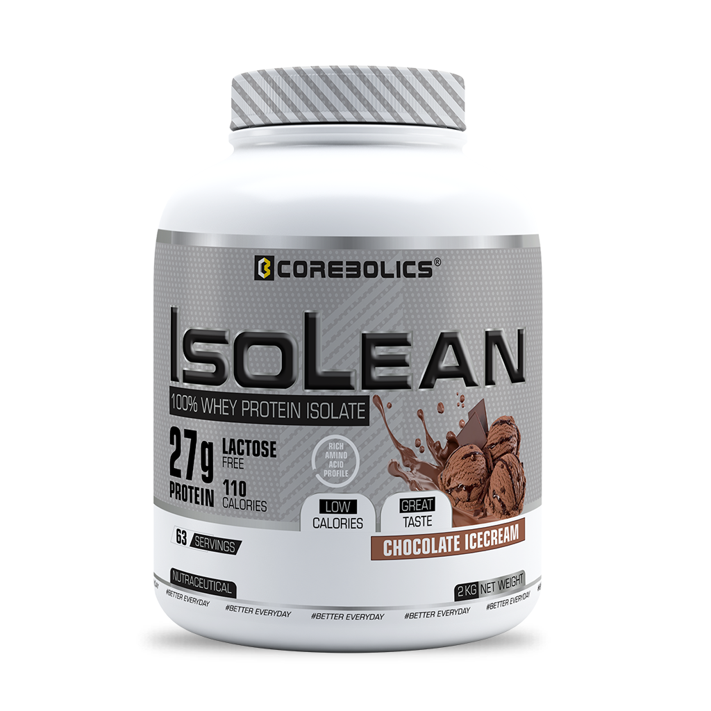 Corebolics Isolean 100% Whey Protein Isolate (2 kg, 63 Servings) +  FREE GOLD STEEL SHAKER