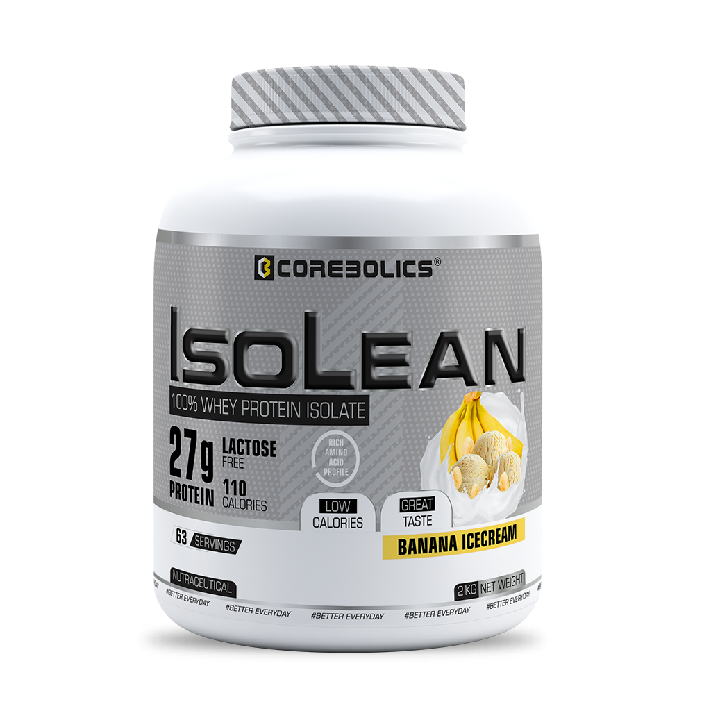 Corebolics Isolean 100% Whey Protein Isolate (2 kg, 63 Servings) +  FREE GOLD STEEL SHAKER