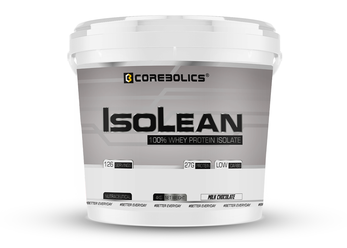 Corebolics Isolean -100% Whey Protein Isolate (4 kg, 126 Servings) + FREE GYM BAG,T-SHIRT and SHAKER