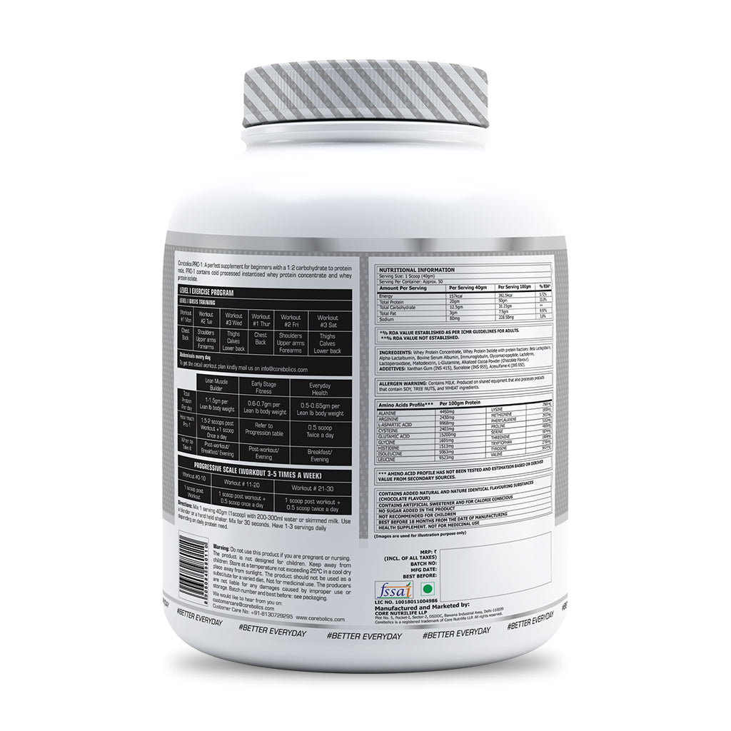 Corebolics Pro-1 Whey Protein (2 kg, 50 Serving) + Free Shaker