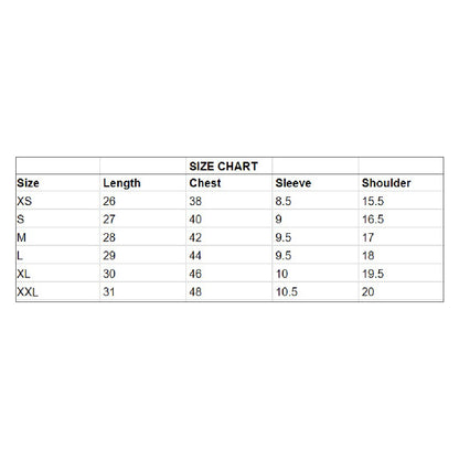 T- Shirt Size Chart