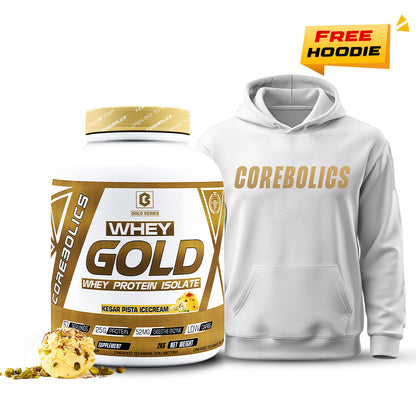 Corebolics Whey Gold - Isolate Protein(2 kg, 67 Servings) + FREE WHITE HOODIE