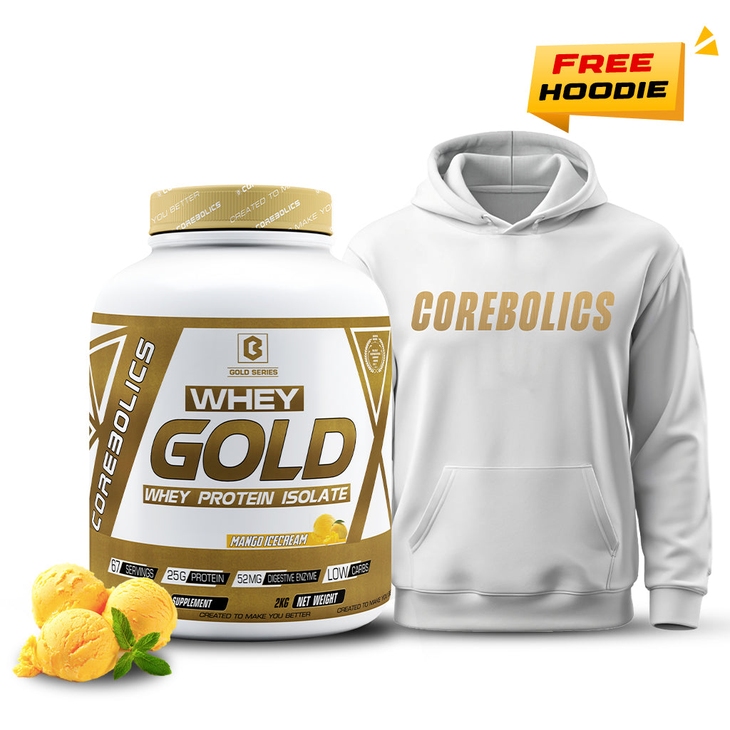 Corebolics Whey Gold - Isolate Protein(2 kg, 67 Servings) + FREE WHITE HOODIE