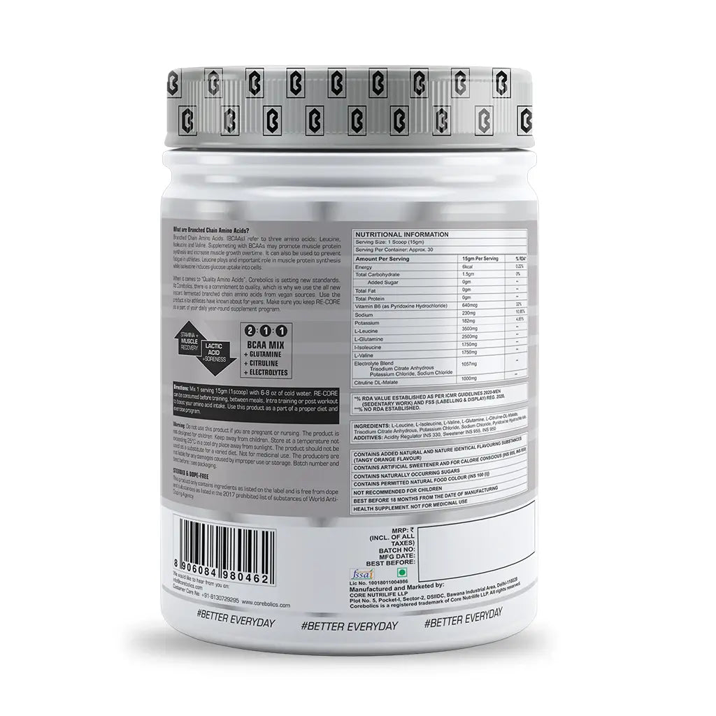 Corebolics Re-Core BCAA(450 gm, 30 Servings)