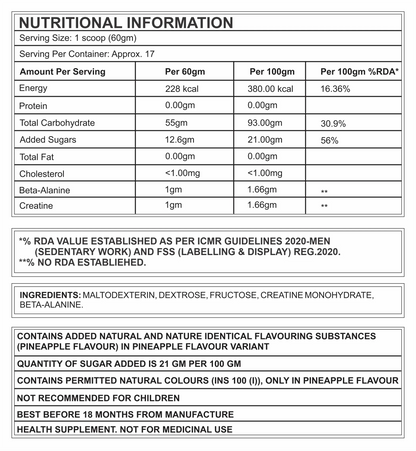 Corebolics Carbo Pure 10000 Complete Endurance Fuel (Pineapple, 1 kg, 17 Servings)