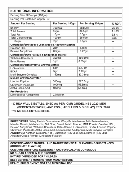 Corebolics Gainz Pro-Lean Mass Gainer (5 kg, 27 Servings)