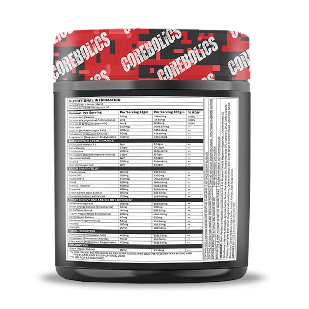 COREBOLICS XPLODE (BLACK SERIES) PRE WORKOUT (360 GM, 30 SERVINGS) + 150g Creatine free