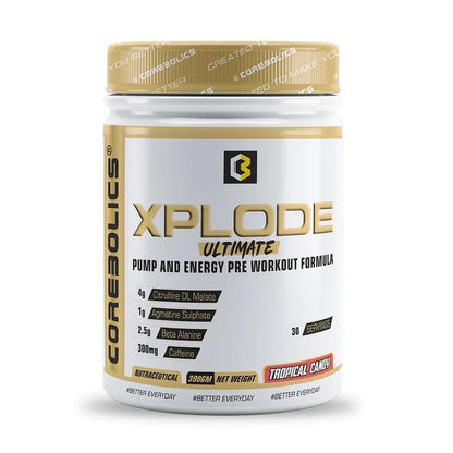 Corebolics Xplode Ultimate- Pump, Focus and Energy Pre Workout Formula(390 gm, 30 Servings) + Free T-shirt