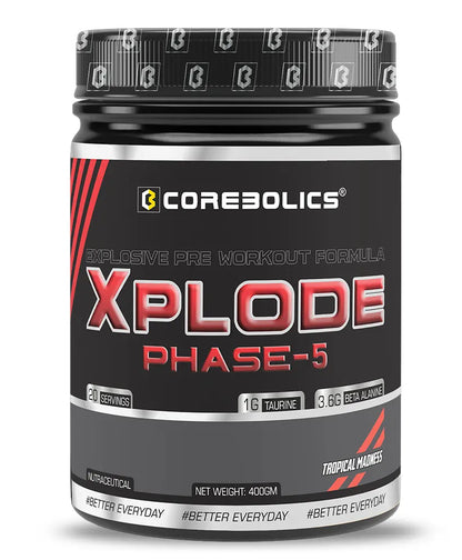 Corebolics Xplode Phase-5 (Tropical Madness, 400gm, 20 Servings) + Free T-shirt