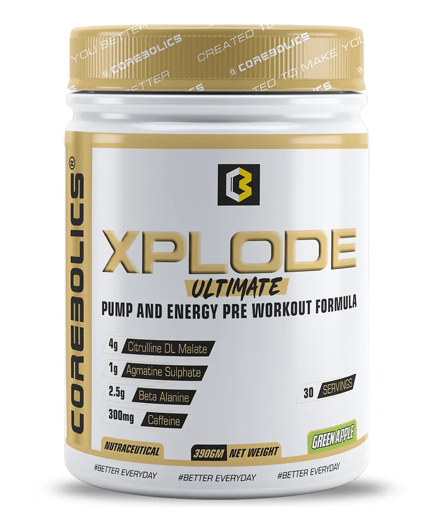 Corebolics Xplode Ultimate- Pump, Focus and Energy Pre Workout Formula(390 gm, 30 Servings) + Free T-shirt